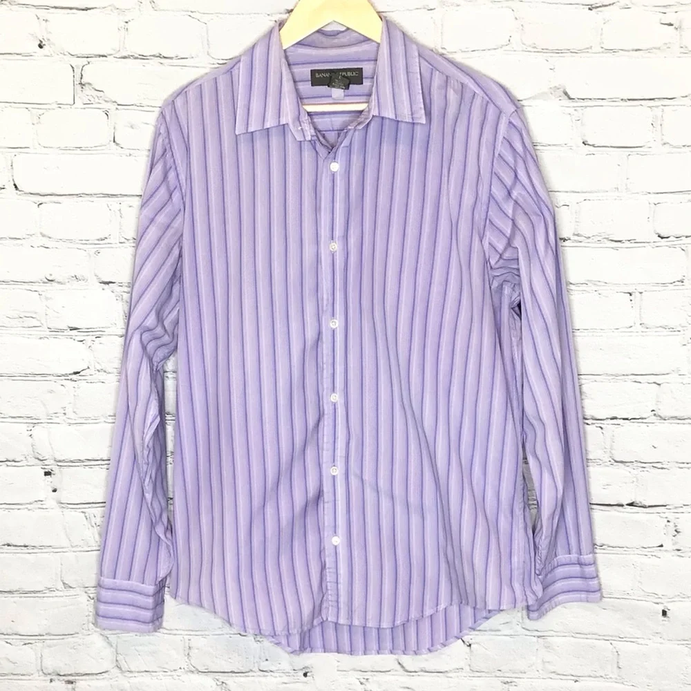 Banana Republic Custom Dyed Lilac Casual Button Down Striped Long Sleeve Large